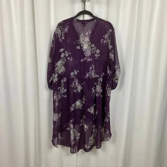 Torrid Purple Floral Chiffon Hi-Lo Tunic Blouse Sz.2 - Picture 9 of 14